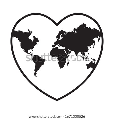 heart world planet earth isolated icon vector illustration design