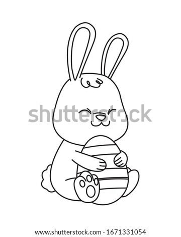 cute little rabbit and egg painted easter character vector illustration design