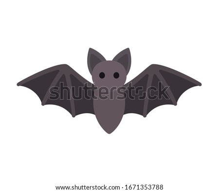 Simple cartoon bat icon. Flying bat with spread wings, Halloween symbol clip art illustration.