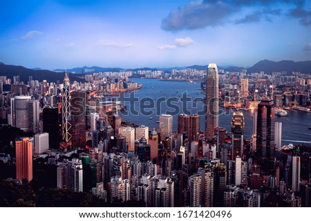 Hong Kong skyline day time at Victoria peak, Hong Kong China
