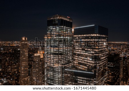 Aerial view of New York downtown at night