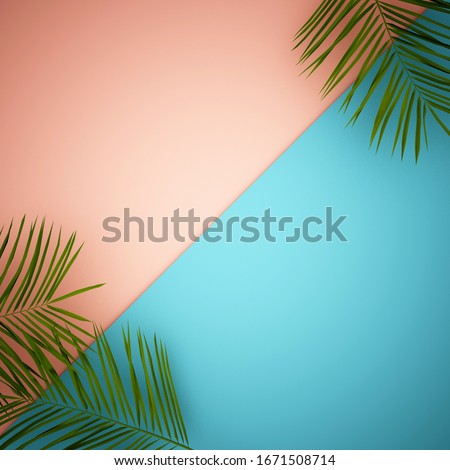 copy space with leaves and color paper background for summer concept