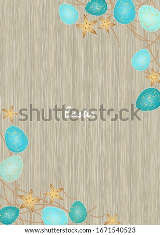 Green mint with splash gold easter egg and gold star fish on wood background for decoration on easter festival.