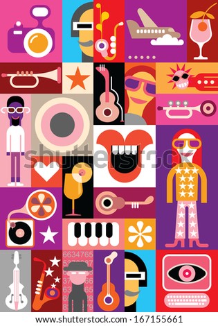 Party - vector collage. Patchwork seamless wallpaper.