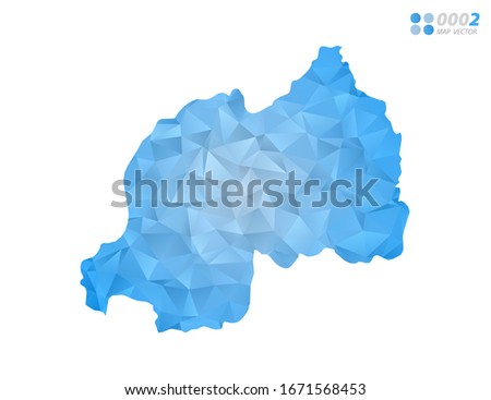 Vector Rwanda map blue polygon triangle mosaic with white background. style gradient.