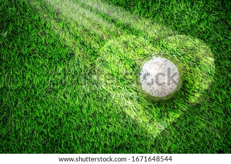 Love can make different for our Earth concept. Metal Puzzle World in Heart shape on Green Grass  Background