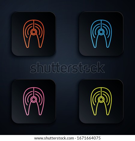 Color neon line Fish steak icon isolated on black background. Set icons in square buttons. Vector Illustration