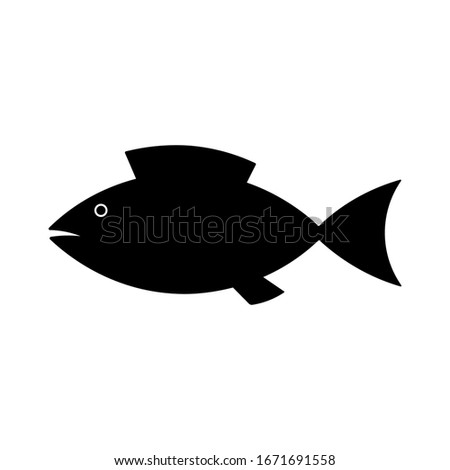Fish icon. Black silhouette. Side view. Vector graphic illustration. Isolated object on a white background. Isolate.