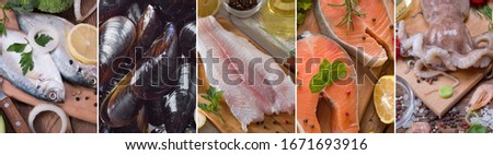 a collage of pictures of different seafood