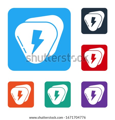 White Guitar pick icon isolated on white background. Musical instrument. Set icons in color square buttons. Vector Illustration