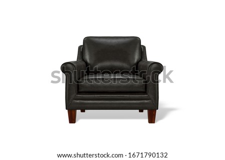 Black luxury leather classical armchair with wooden legs isolated on white background. Series of furniture Royalty-Free Stock Photo #1671790132
