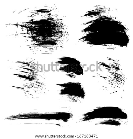 Set of different strokes thick paint textured brush on white background. Vector draw