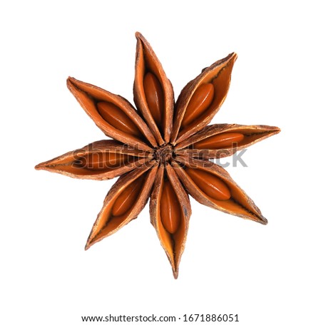  Whole Star Anise isolated on white background with clipping path. Royalty-Free Stock Photo #1671886051