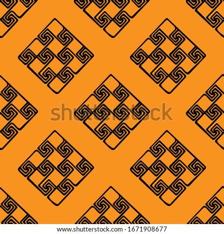 Seamless pattern with geometric pattern. Ethnic motifs with rhombuses and squares. Orange, black. Tribal motifs with textile print for wallpaper, fabric, curtains, textiles, clothes.