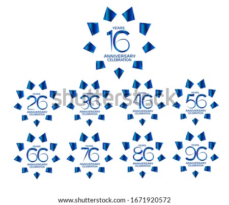 Set of anniversary celebration. Anniversary logo with diamond and elegance blue color isolated on white background, vector design for celebration, invitation card, and greeting card