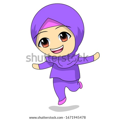 Kids- daily fun activity. Vector - happy female Cartoon Character. illustration