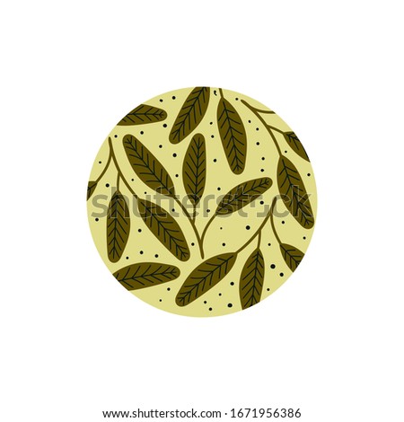hand drawn green leaves round vector illustration. creative floral designs for fabric, wrapping, wallpaper, textile, apparel. 
