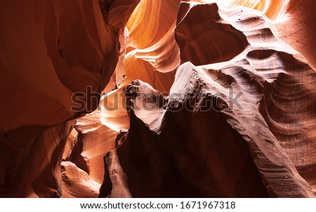 Lower Antelope Canyon in Arizona USA. Colorful of rocks. Dark and light color of nature.Native American Indian tribes land. Nature light.