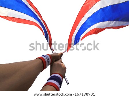 Hand holding Thai flag isolated on white 