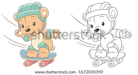 Coloring page. Colouring picture with playful bear. Cartoon animal clipart set for nursery poster, t shirt print, kids apparel, greeting card, wallpaper or banner.