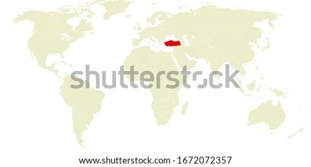 Turkey Marked Red on Grey Map of the World. Vector Illustration