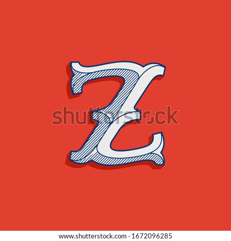 Z letter logo in classic sport team style. Vintage slab serif font with lines shadow. Perfect for victorian identity, luxury package, retro book, western diploma, etc.