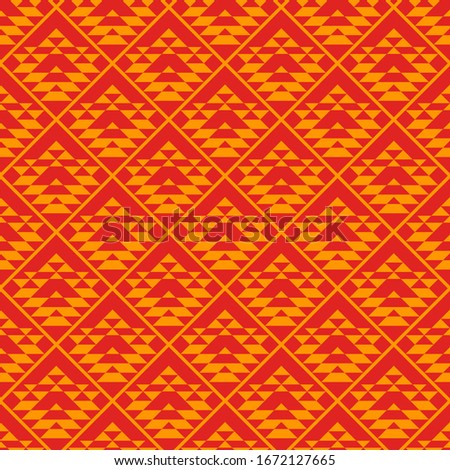 Seamless ethnic pattern. Ancient mosaic. Tribal motif. Chevrons, triangles, trapezoids ornament. Curves, polygons backdrop. Embroidery ornate. Textile print. Folk wallpaper. Ethnic background. Vector.