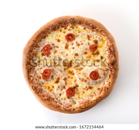 margarita pizza with red pepper on a white background