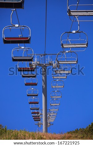 vertical mountain picture with ski lift in summer time 