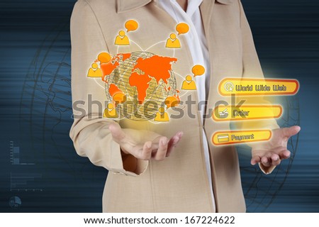 Businessman  Showing virtual screen of business online.