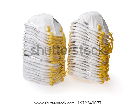  Industrial safety N95 mask, dust protection respirator and breathing medical respiratory mask. Hospital or pollution protect face masking. Photo N95 Respirators and Surgical Masks (Face Masks)  Royalty-Free Stock Photo #1672340077