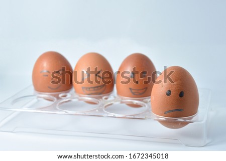 The eggs on the egg tray on a white background