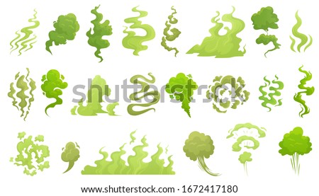 Smelling smoke. Bad smell cloud, green stink aroma and stinky smoke cartoon vector illustrartion set. Smell cloud and stink toxic, aroma stench Royalty-Free Stock Photo #1672417180