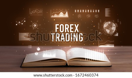 FOREX TRADING inscription coming out from an open book, creative business concept