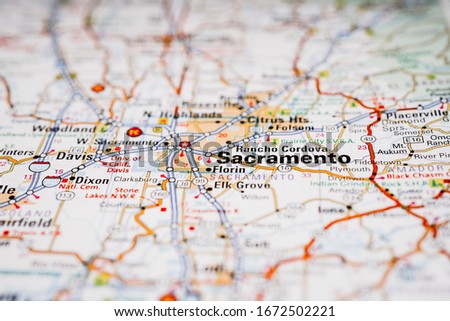 Sacramento USA Map, Atlas Travel Background