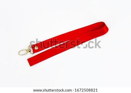 Blank Red Badge Lanyard lace mockup. Plain empty cotton band mockup isolated on white background.