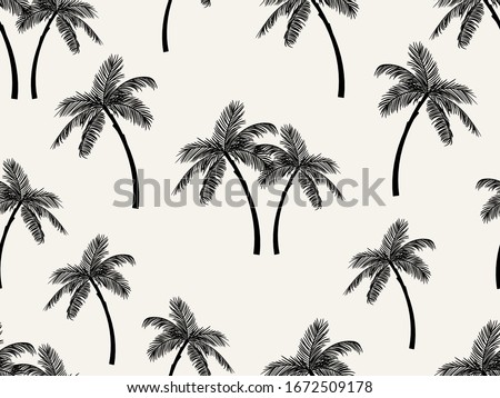 Vector seamless tropical pattern with palm tree on white background. Vector  floral illustration for textile, print, wallpapers, wrapping.
