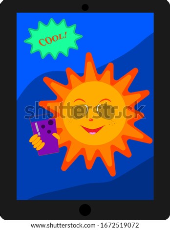 
The sun depicted on the tablet.Flat design.Vector.