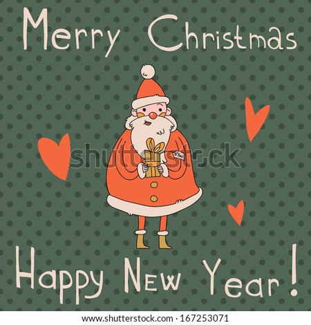 Merry christmas postcard. Vector illustration for web page backgrounds, postcards, greeting cards, invitations, pattern fills, surface textures. With Santa Claus.