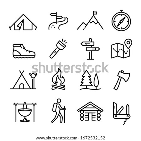 Collection of outdoor and camping icons