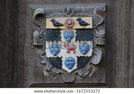 Coat of arms of Christ Church College Oxford University also those of Cardinal Thomas Wolsey the badge or crest is carved or embossed on the Great Gate to the Bodleian library in Catte Street