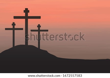 Galgof. Сrucifixion silhouettes in sunset