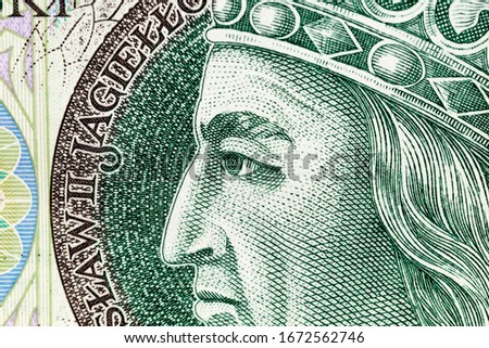 new bill worth one hundred Polish zlotys, close-up of cash Polish money