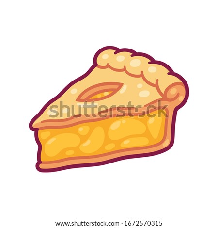 Cute cartoon apple pie drawing. Hand drawn slice of traditional American fruit pie. Isolated clip art illustration.