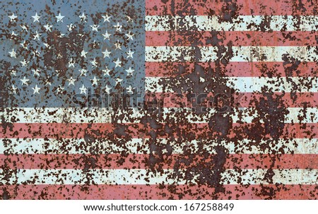 The concept of national flag on old rusty background: USA
