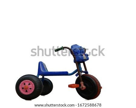 Blue children's bicycle isolated on white background