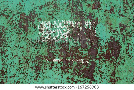 The concept of national flag on old rusty background: Saudi Arabia