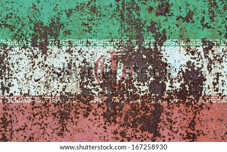The concept of national flag on old rusty background: Iran