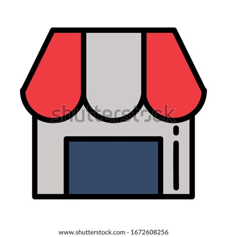 store with striped tent on white background