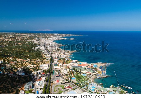 aerial view city beachfront sunny day
